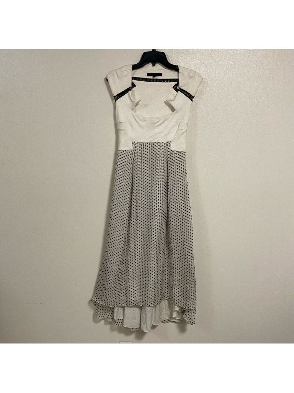 Jen Kao Dress Women’s Size 4 White Black Silk Poka Dot High Low MIDI Dress